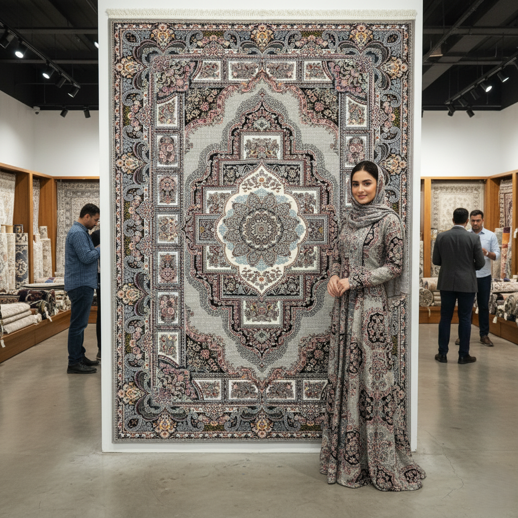 Elegant Gray Persian Rug 7 ft x 10 ft - 1000 Reeds - Farsh Nagin Chaman - Luxurious Geometric Medallion Design