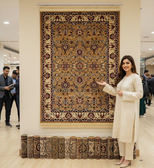 Turkish Rug - Desert Gold Collection - Beige & Ivory Floral Elegance