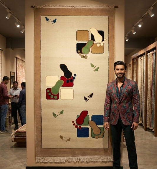 Whimsical Coffee and Beige Persian 500 Area Rug - 3 ft x 6.5 ft - Farsh Aryan 6 with Colorful Footprint Design