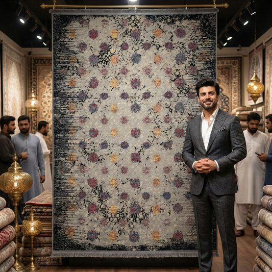 Luxurious 7 ft x 10 ft Persian Area Rug - Mahromah 8 - Black and Grey - Superior Comfort & Elegant Style Accent