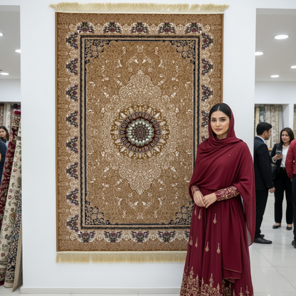 5ft x 8ft Persian Rug - Farsh e Nab | 500 Reeds | Luxurious, Machine-Made | Elegant Gold & Burgundy Design | Durable, Easy Maintenance, Eco-Friendly | Made in Iran