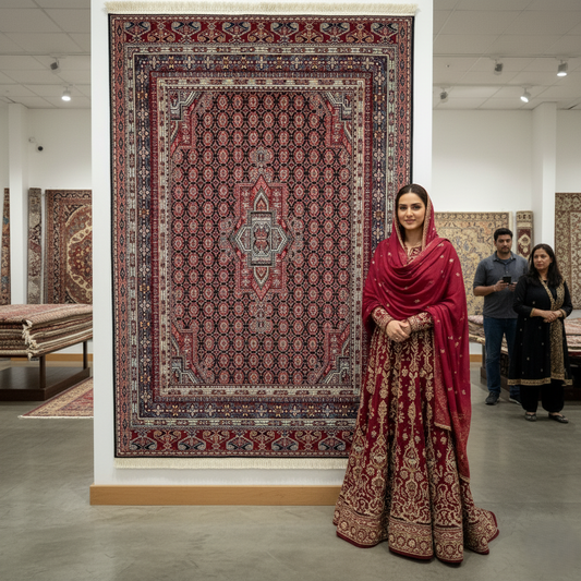 Luxurious Persian Rug 5 ft x 8 ft - Farsh Nagin Chaman Design in Red & Black - 1000 Reeds Acrylic Rug