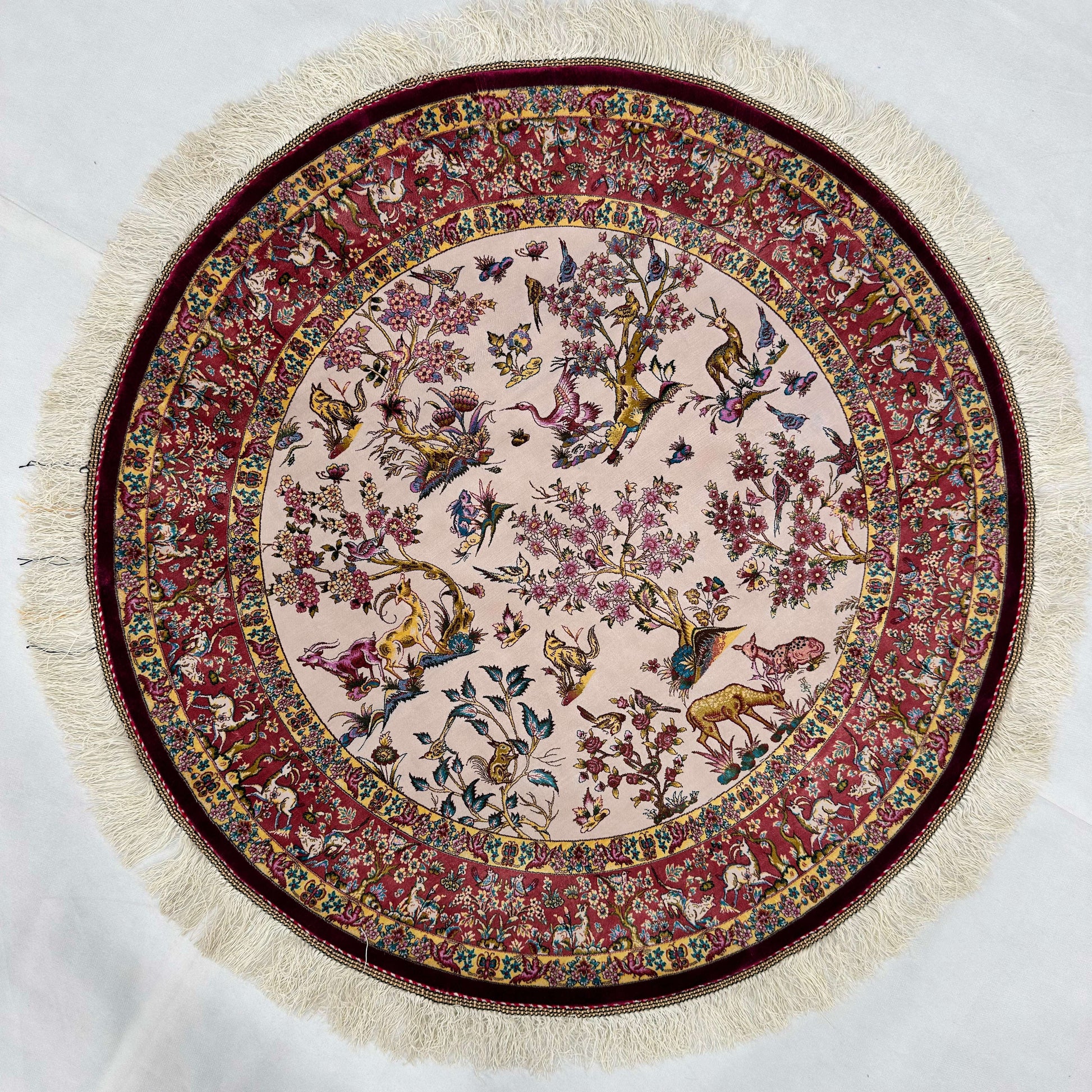 Persian Silk Round Rug | Pure Silk Abresham | 3 ft x 3 ft | 1600 Reeds