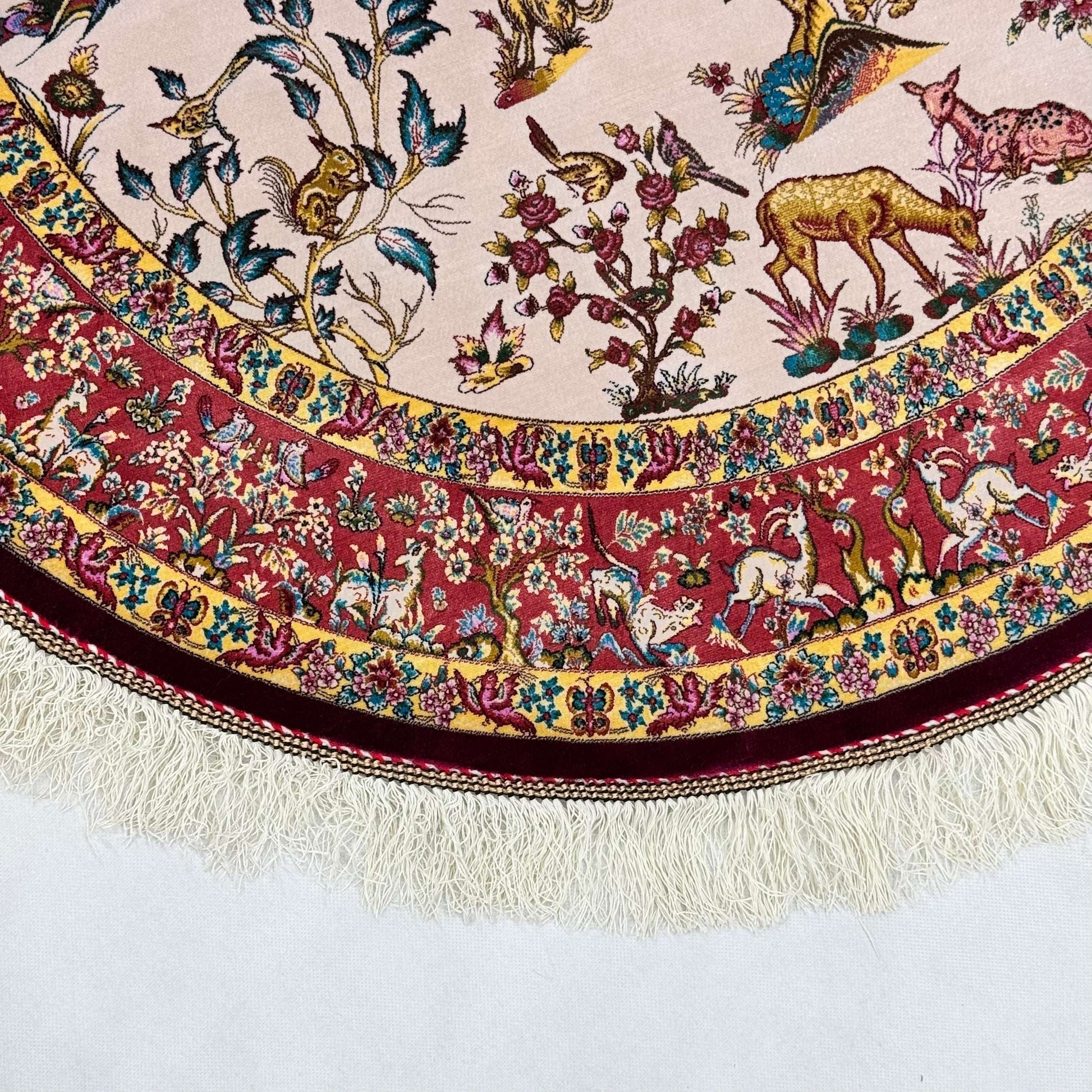 Persian Silk Round Rug | Pure Silk Abresham | 3 ft x 3 ft | 1600 Reeds