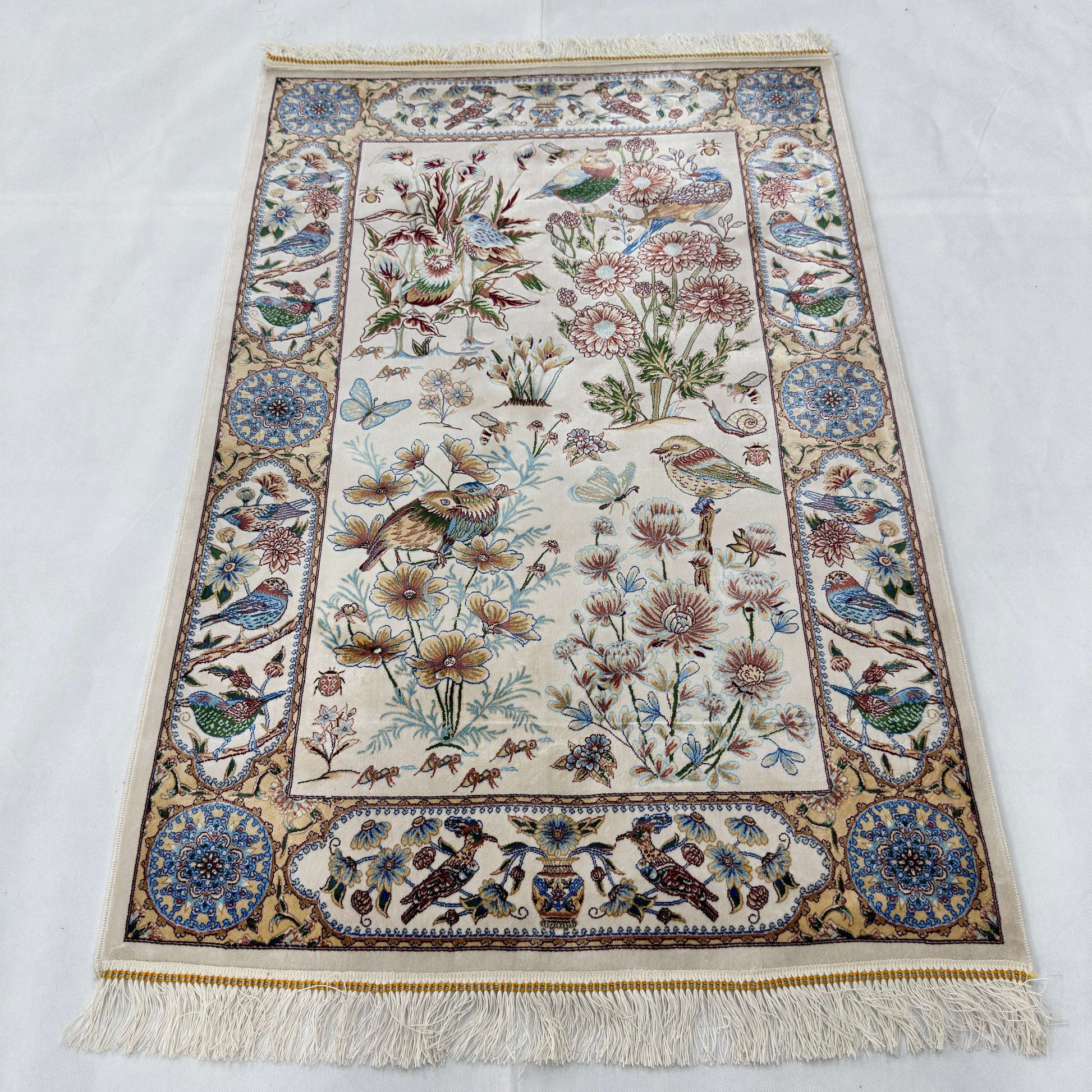 Persian Garden Birds Silk Rug 2.5 ft x 4 ft | Pure Silk Abresham