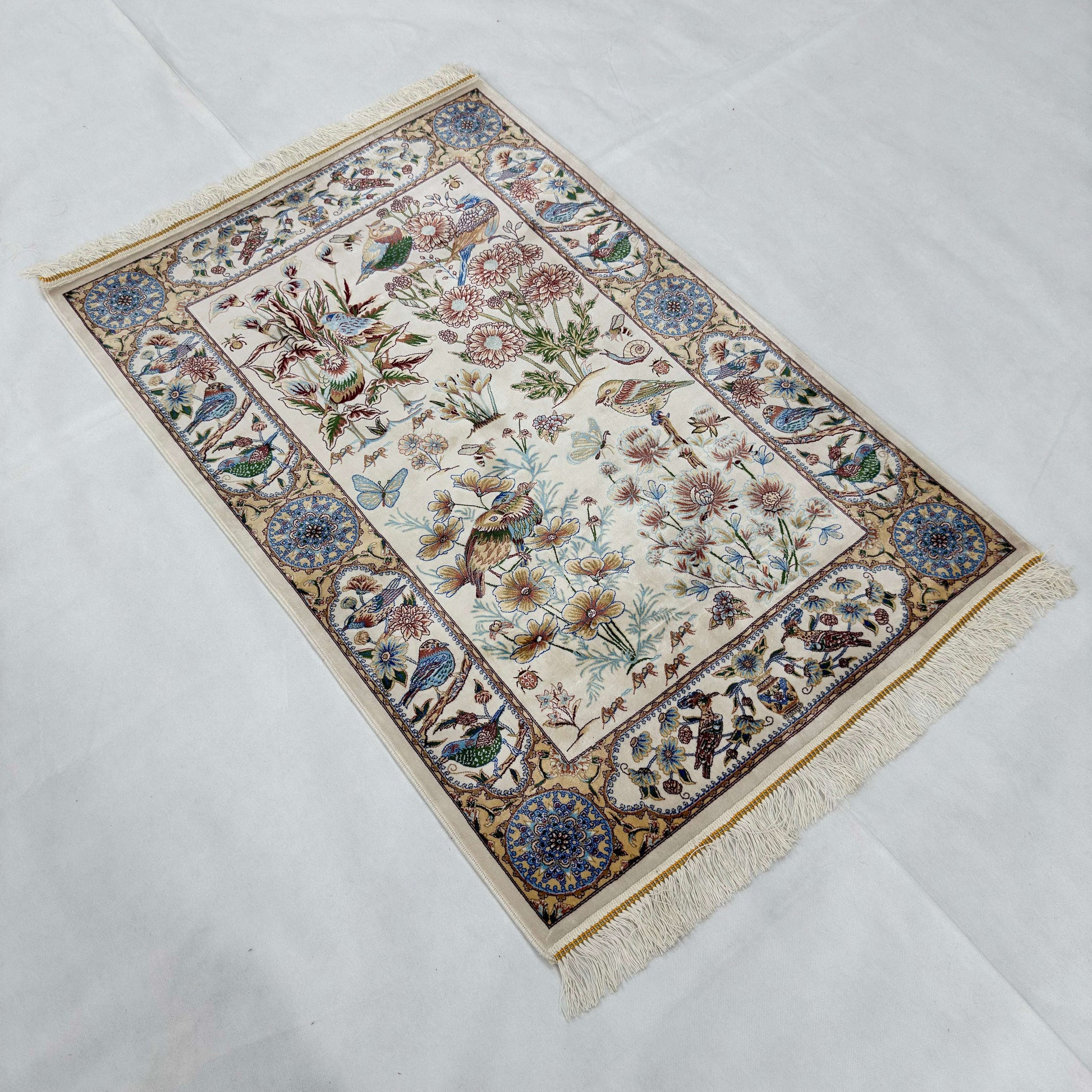 Persian Garden Birds Silk Rug 2.5 ft x 4 ft | Pure Silk Abresham