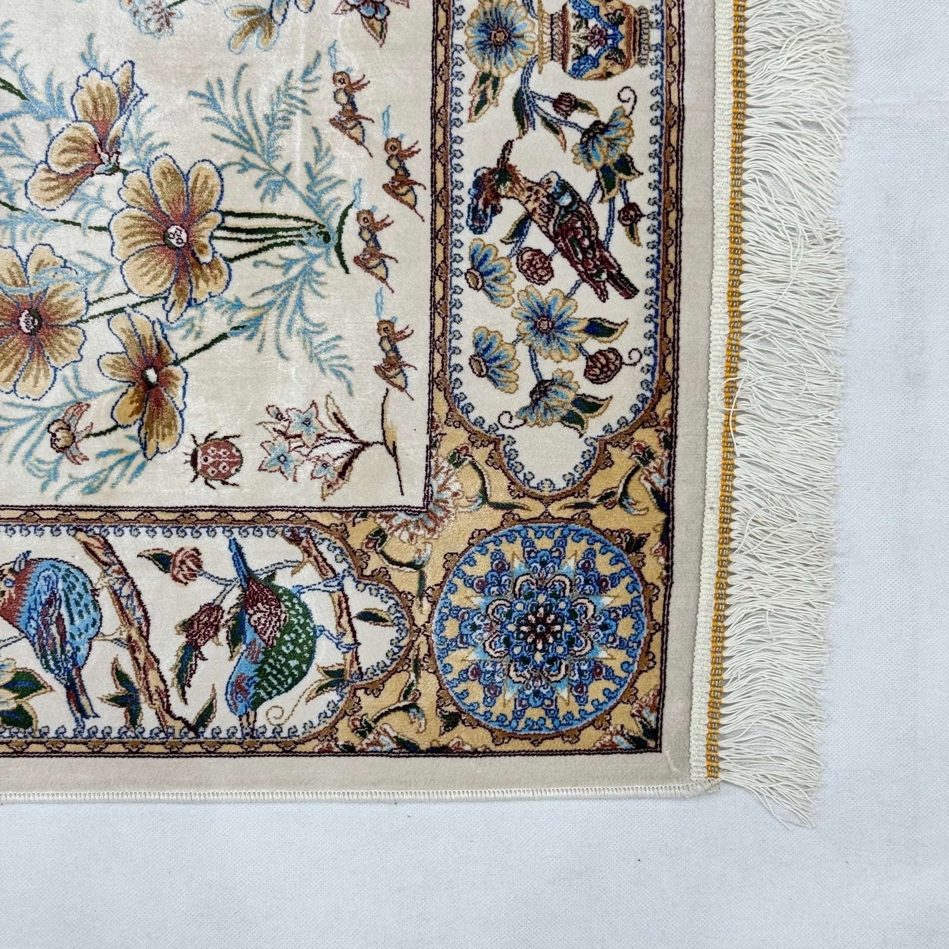 Persian Garden Birds Silk Rug 2.5 ft x 4 ft | Pure Silk Abresham