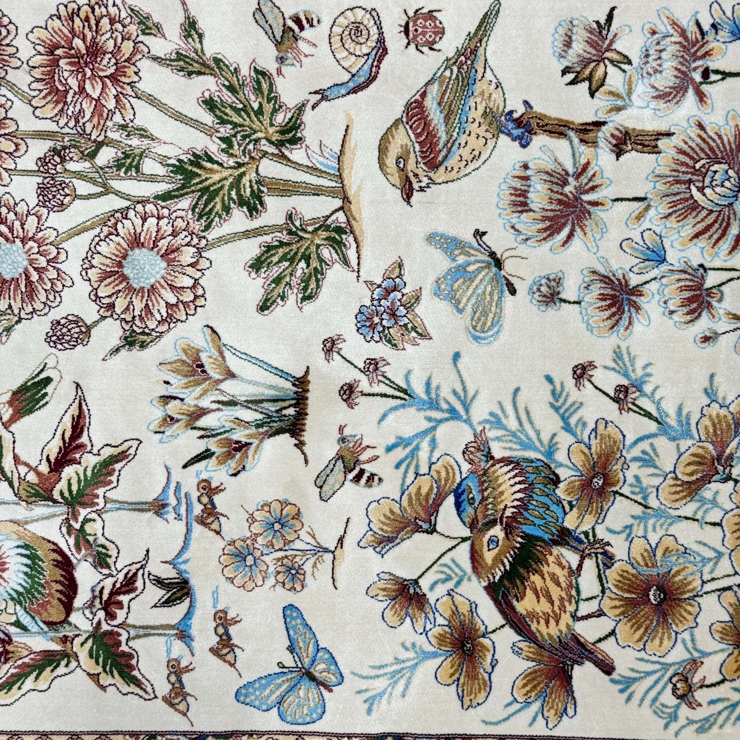 Persian Garden Birds Silk Rug 2.5 ft x 4 ft | Pure Silk Abresham