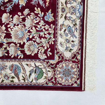 Persian Silk Garden Bird Rug 2.5 ft x 4 ft | Pure Silk Abresham 1600 Reed