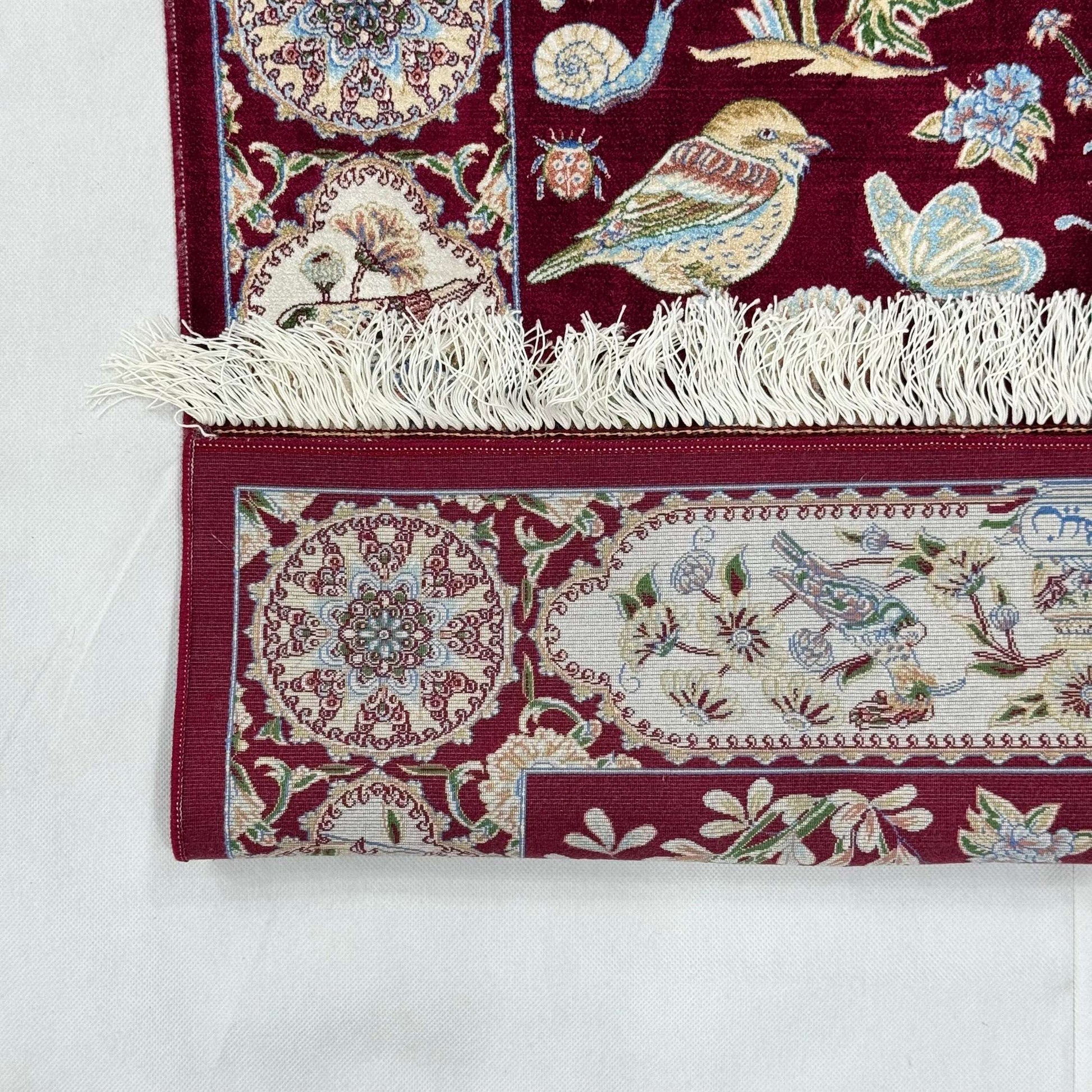 Persian Silk Garden Bird Rug 2.5 ft x 4 ft | Pure Silk Abresham 1600 Reed