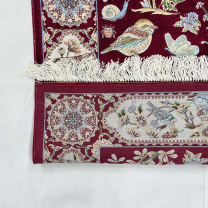 Persian Silk Garden Bird Rug 2.5 ft x 4 ft | Pure Silk Abresham 1600 Reed