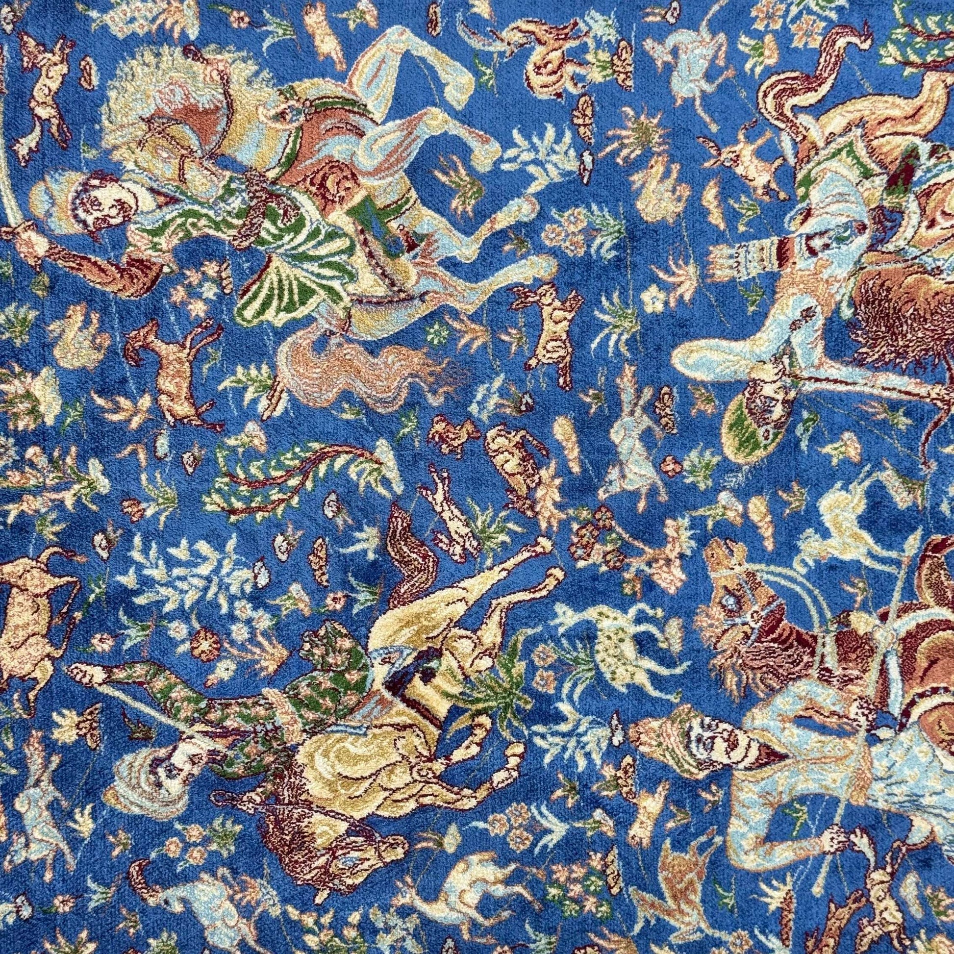 Persian Silk Hunt Scene Rug 2.5 ft x 4 ft | 1600 Reed Pure Silk Abresham