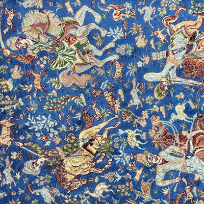 Persian Silk Hunt Scene Rug 2.5 ft x 4 ft | 1600 Reed Pure Silk Abresham
