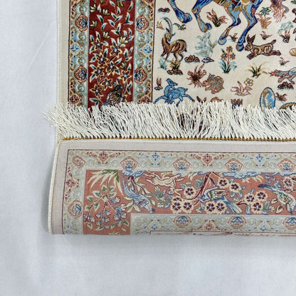 Persian Silk Hunting Scene Rug 2.5 ft x 4 ft | Pure Silk Abresham
