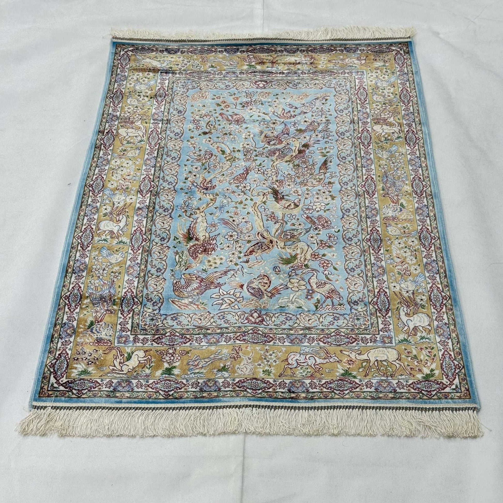 Persian Silk Abresham Bird & Floral Rug 2.5 ft x 4 ft | 1600 Reed