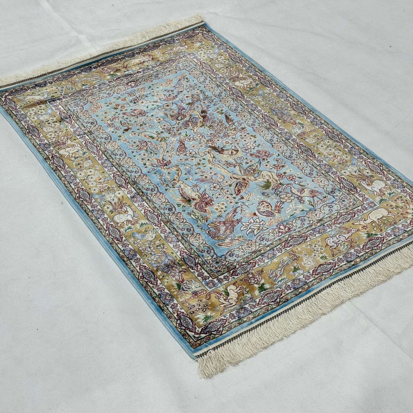 Persian Silk Abresham Bird & Floral Rug 2.5 ft x 4 ft | 1600 Reed