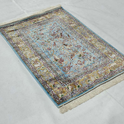 Persian Silk Abresham Bird & Floral Rug 2.5 ft x 4 ft | 1600 Reed