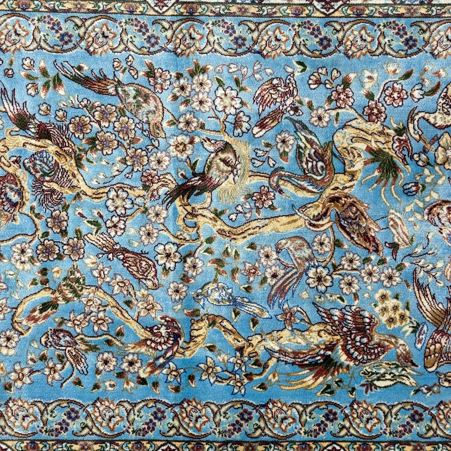 Persian Silk Abresham Bird & Floral Rug 2.5 ft x 4 ft | 1600 Reed