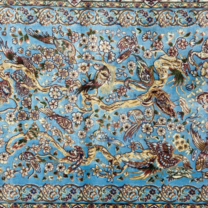 Persian Silk Abresham Bird & Floral Rug 2.5 ft x 4 ft | 1600 Reed
