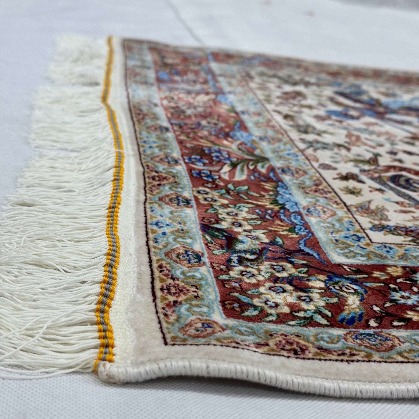 Persian Silk Hunting Scene Rug 2 ft x 3 ft | 1600 Reed Pure Silk Abresham