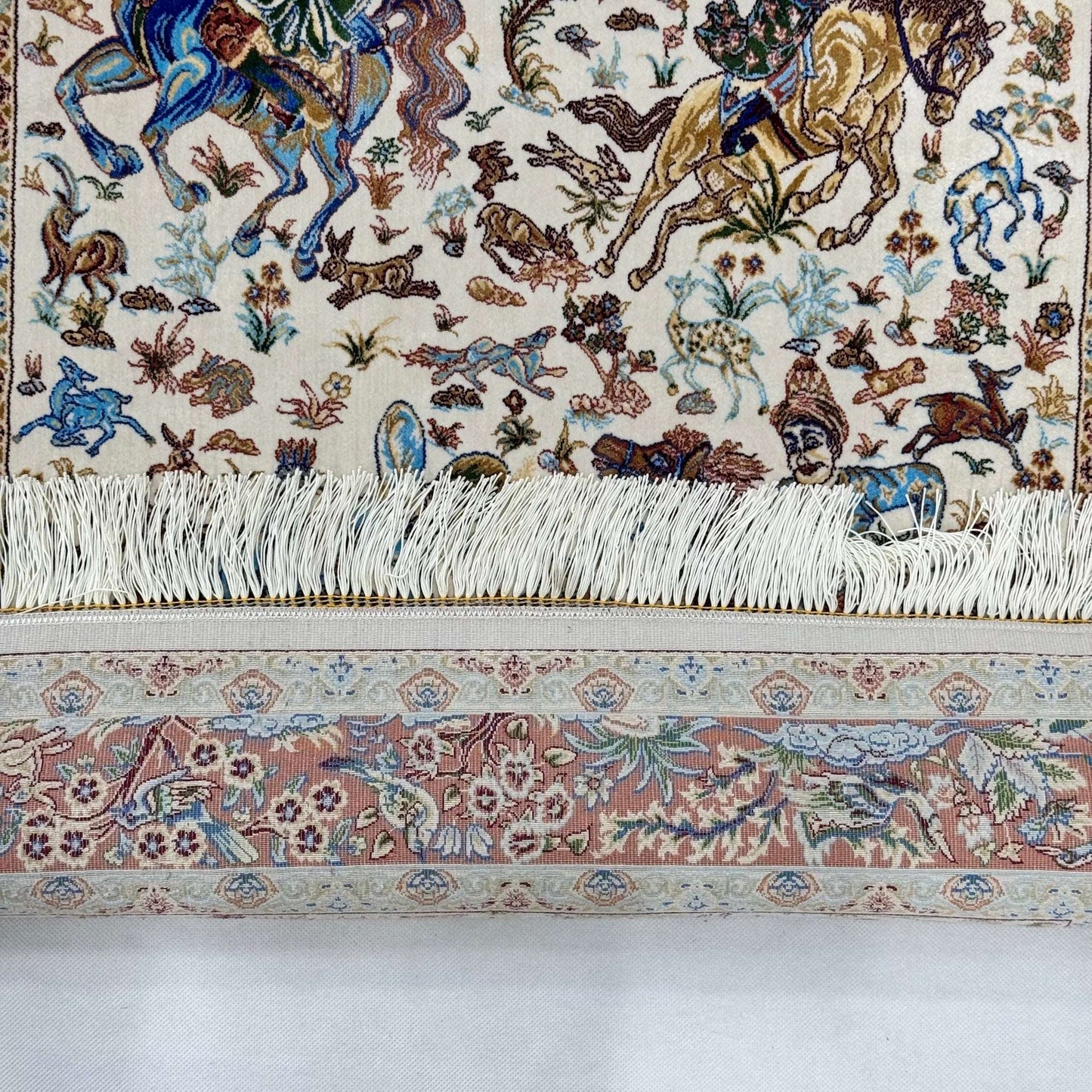 Persian Silk Hunting Scene Rug 2 ft x 3 ft | 1600 Reed Pure Silk Abresham