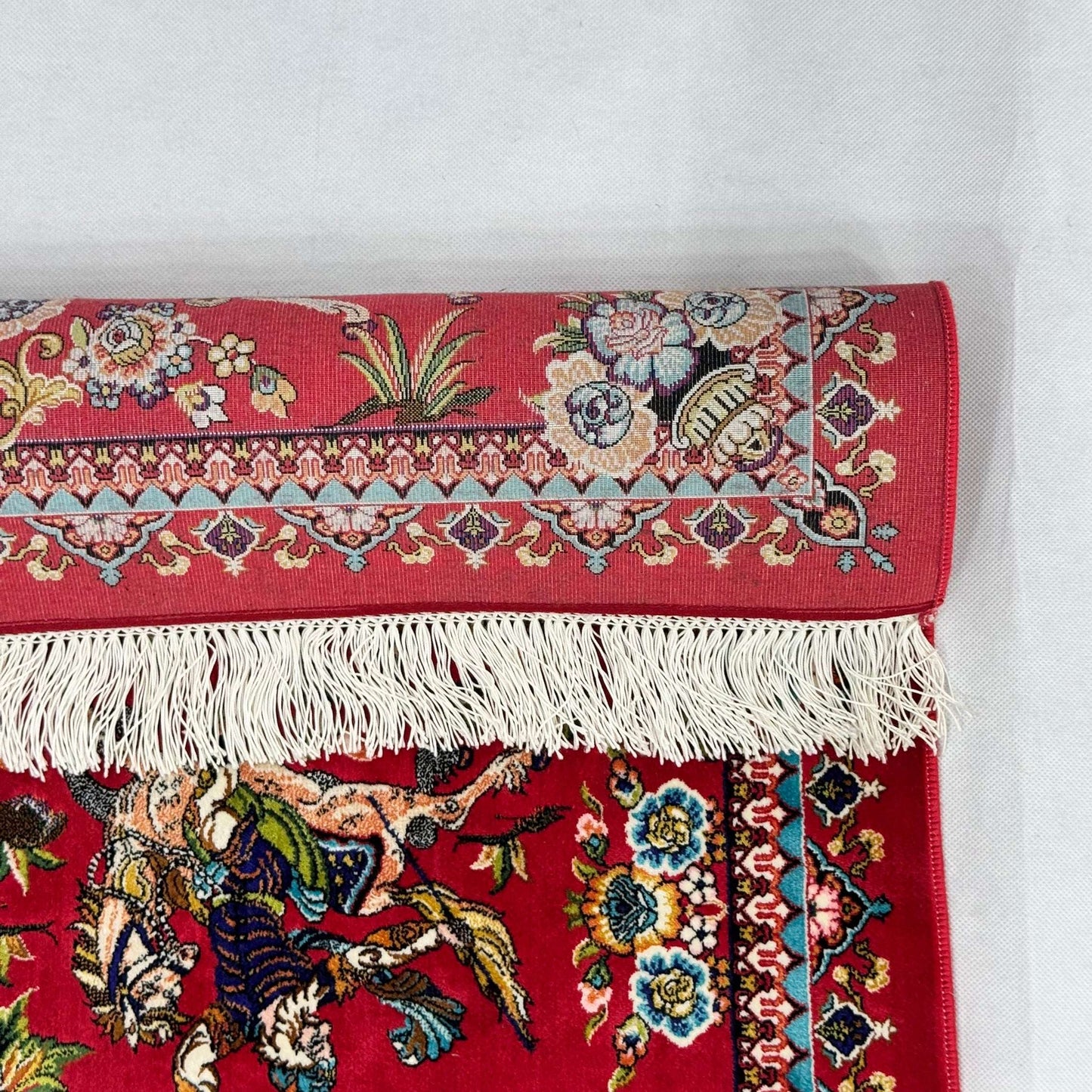 Persian Silk Hunting Scene Rug 2 ft x 3 ft | 1600 Reed Pure Silk Abresham