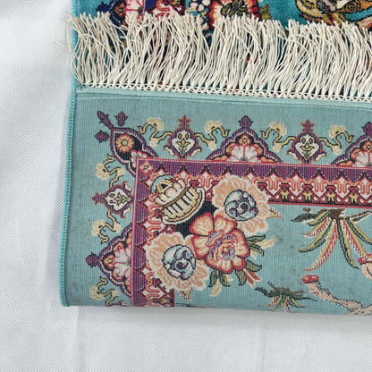 Persian Silk Hunting Scene Rug 2 ft x 3 ft | Teal Floral Equestrian