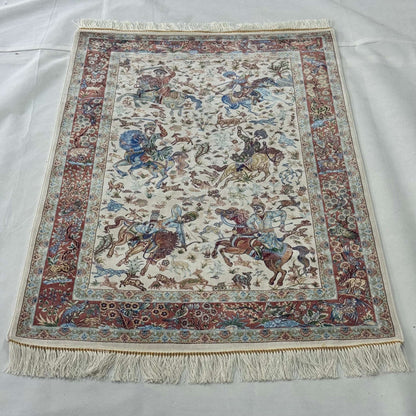 Persian Silk Hunting Scene Rug 2.5 ft x 4 ft | Pure Silk Abresham