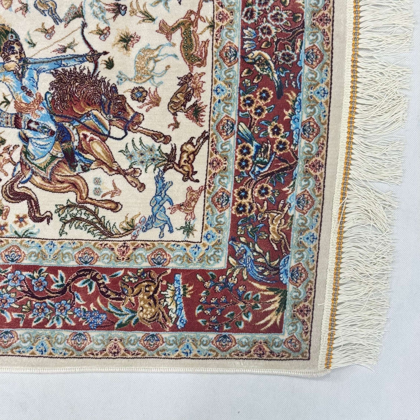 Persian Silk Hunting Scene Rug 2.5 ft x 4 ft | Pure Silk Abresham