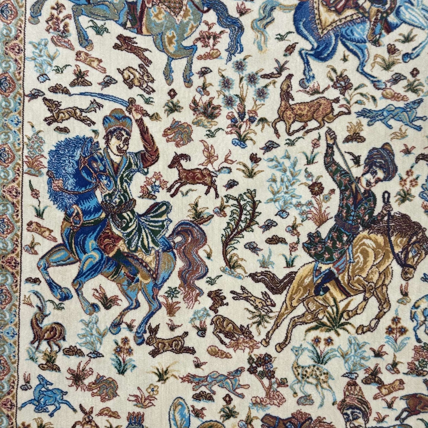 Persian Silk Hunting Scene Rug 2.5 ft x 4 ft | Pure Silk Abresham