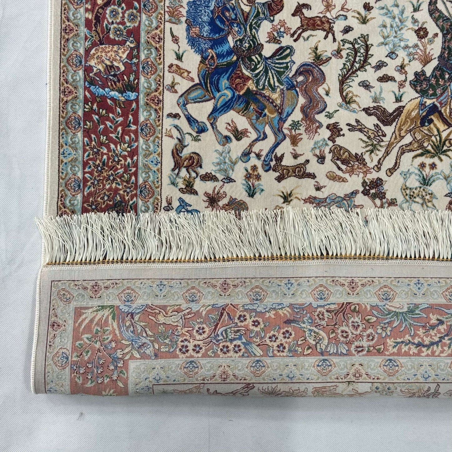 Persian Silk Hunting Scene Rug 2.5 ft x 4 ft | Pure Silk Abresham