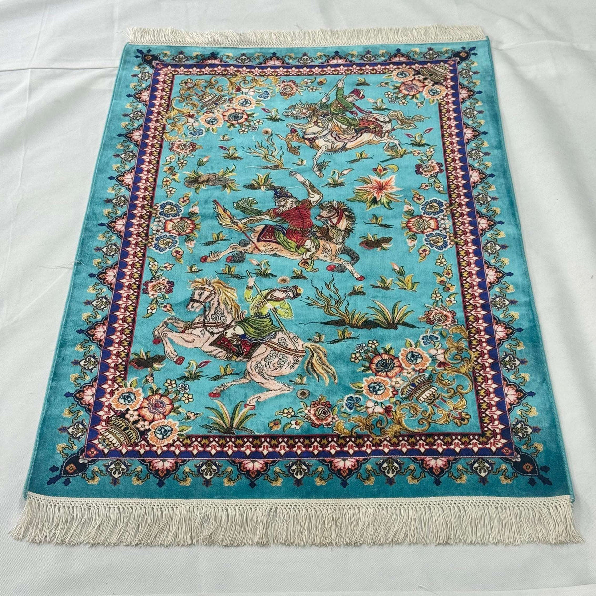 Persian Silk Hunting Scene Rug 2.5 ft x 4 ft | 1600 Reed Abresham
