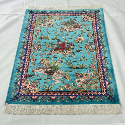 Persian Silk Hunting Scene Rug 2.5 ft x 4 ft | 1600 Reed Abresham