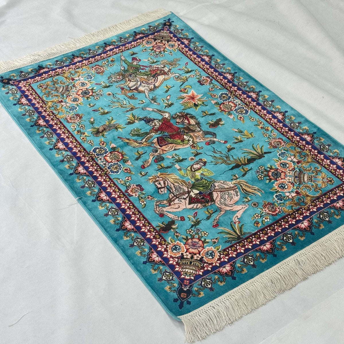 Persian Silk Hunting Scene Rug 2.5 ft x 4 ft | 1600 Reed Abresham