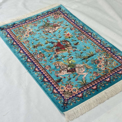 Persian Silk Hunting Scene Rug 2.5 ft x 4 ft | 1600 Reed Abresham