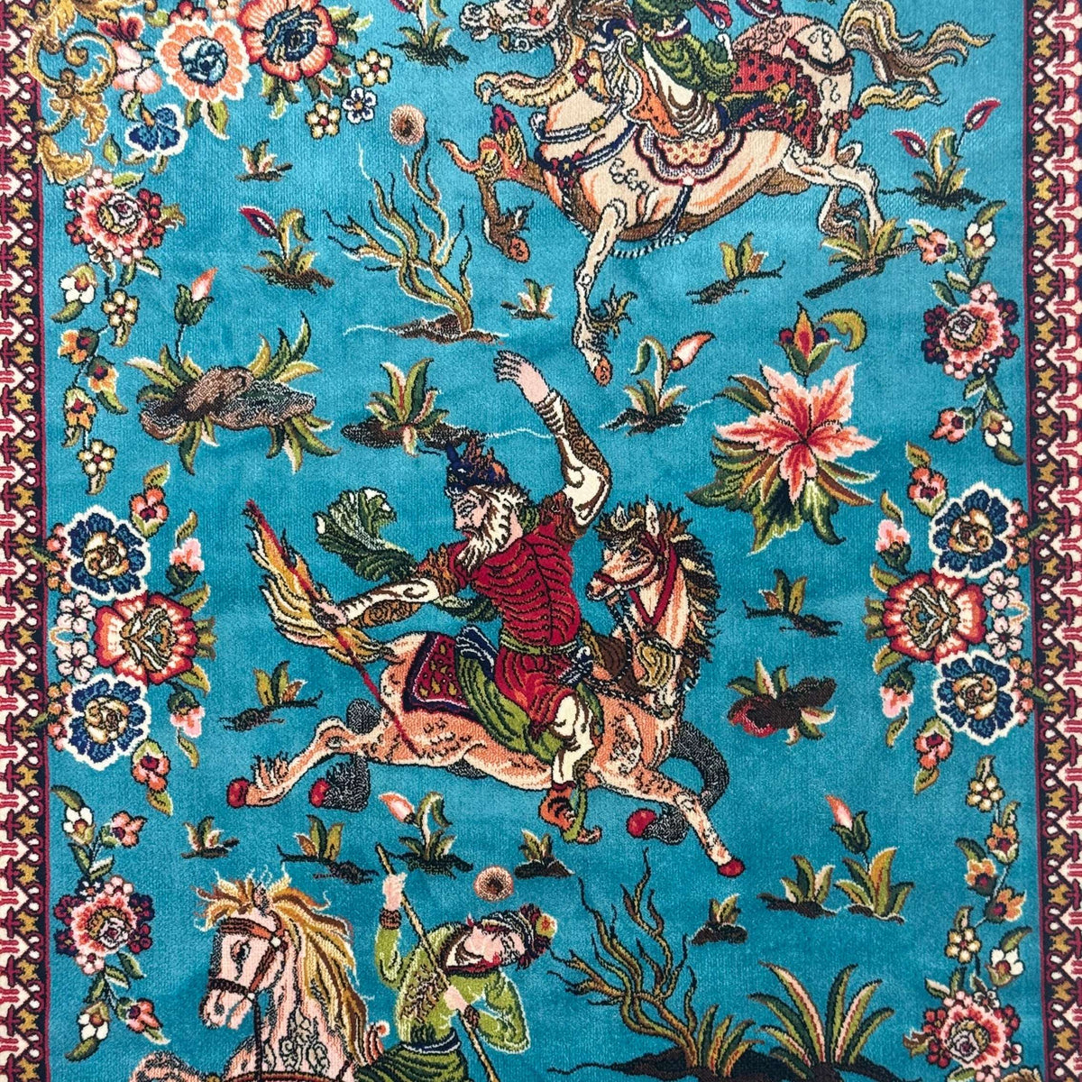 Persian Silk Hunting Scene Rug 2.5 ft x 4 ft | 1600 Reed Abresham