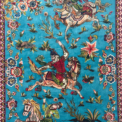 Persian Silk Hunting Scene Rug 2.5 ft x 4 ft | 1600 Reed Abresham