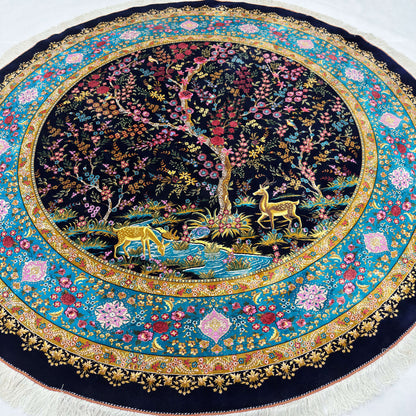 Persian Silk Round Rug 6.5 ft x 6.5 ft | Tree of Life Floral 1600 Reed