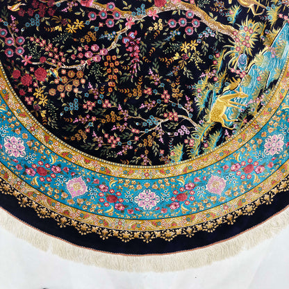 Persian Silk Round Rug 6.5 ft x 6.5 ft | Tree of Life Floral 1600 Reed