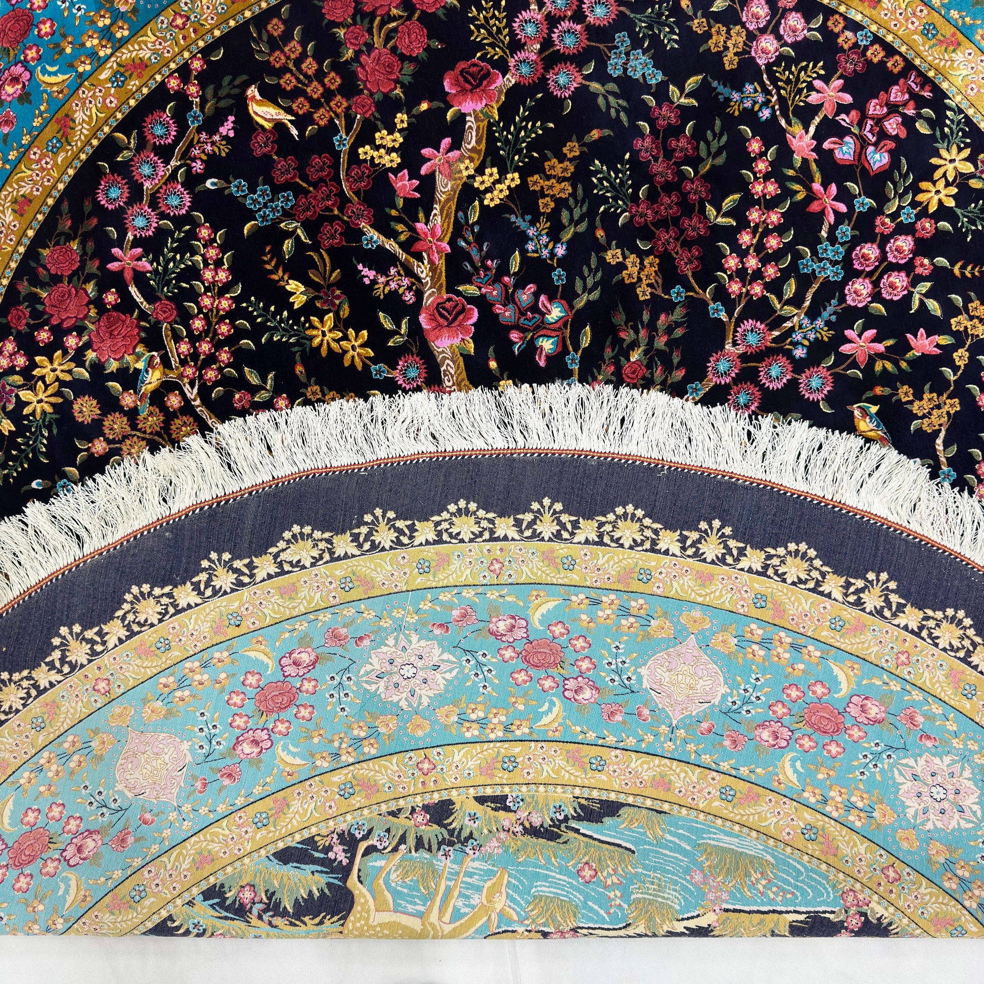 Persian Silk Round Rug 6.5 ft x 6.5 ft | Tree of Life Floral 1600 Reed
