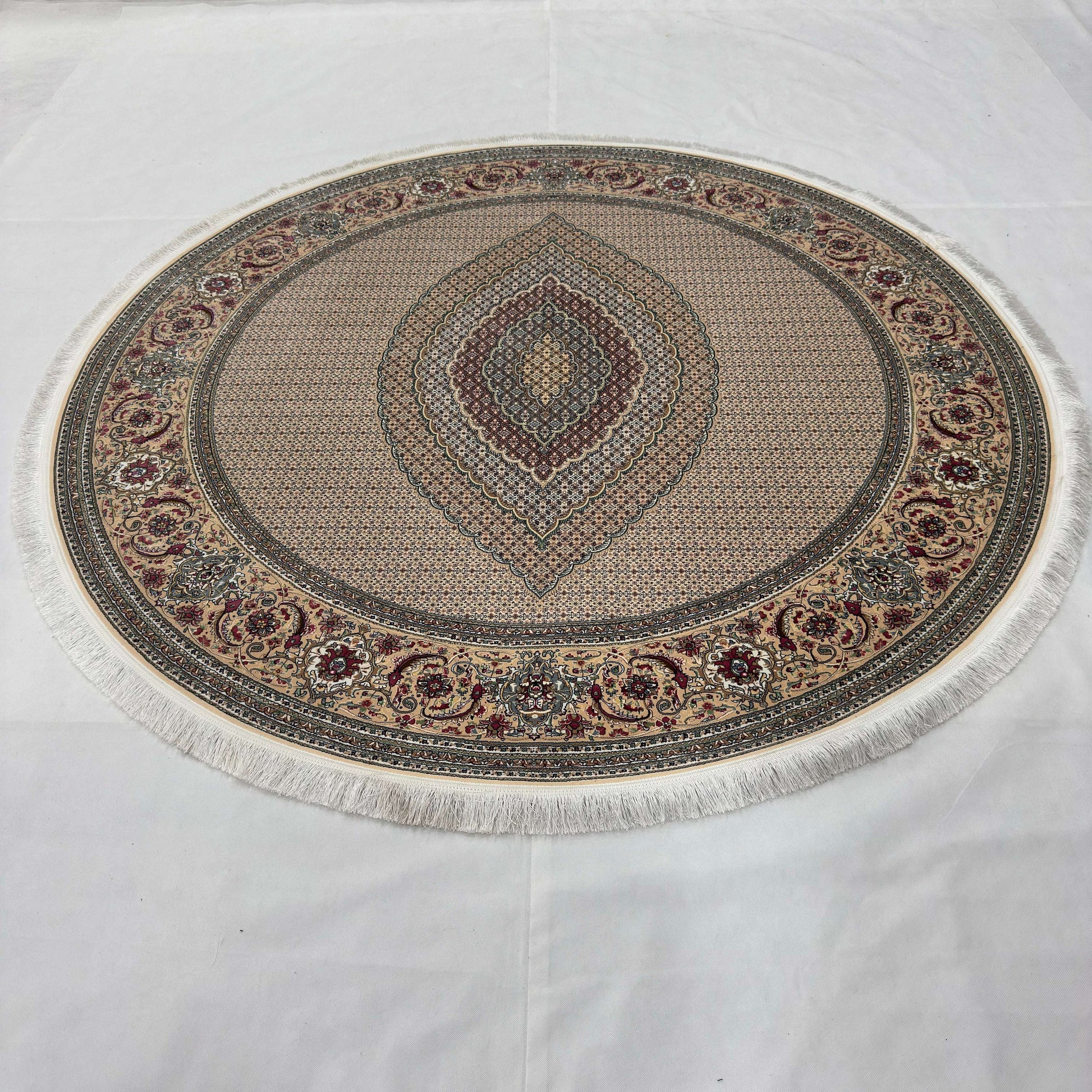 Persian Silk Round Rug 6.5 ft x 6.5 ft | Tabriz Medallion 1600 Reed