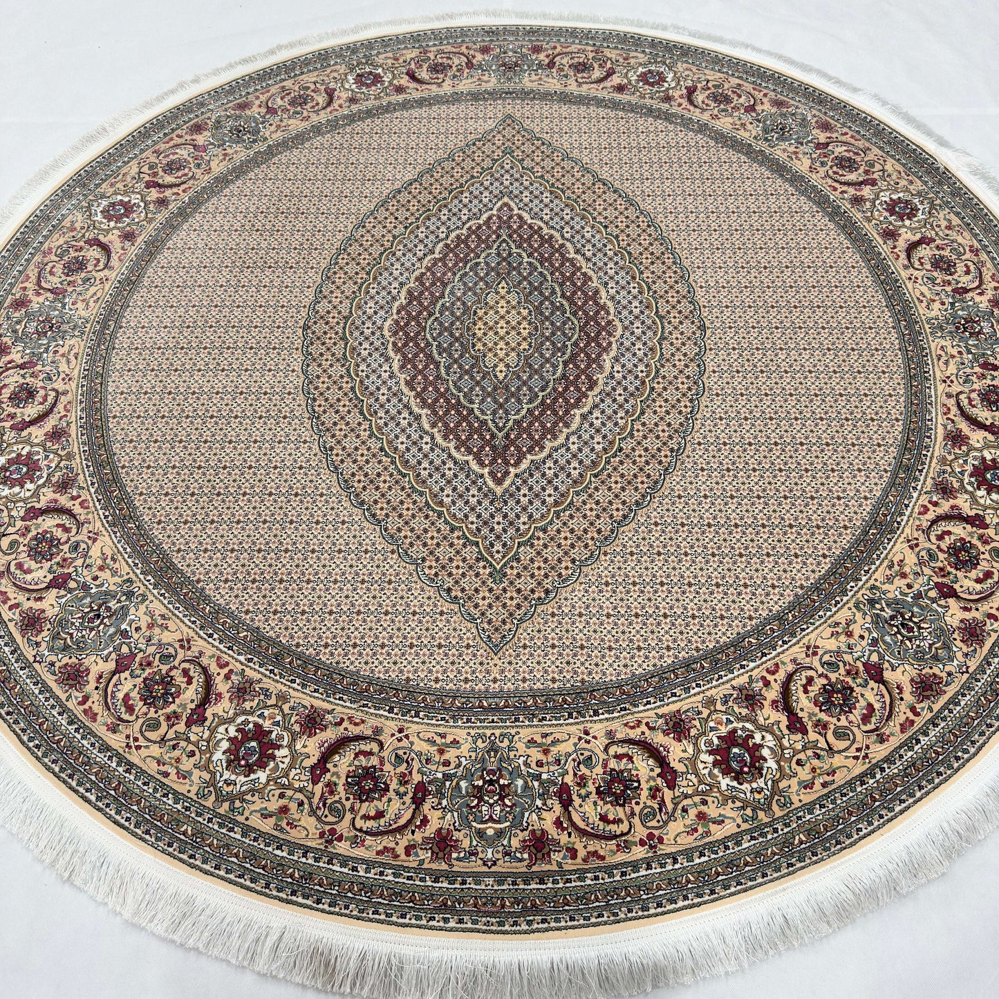 Persian Silk Round Rug 6.5 ft x 6.5 ft | Tabriz Medallion 1600 Reed
