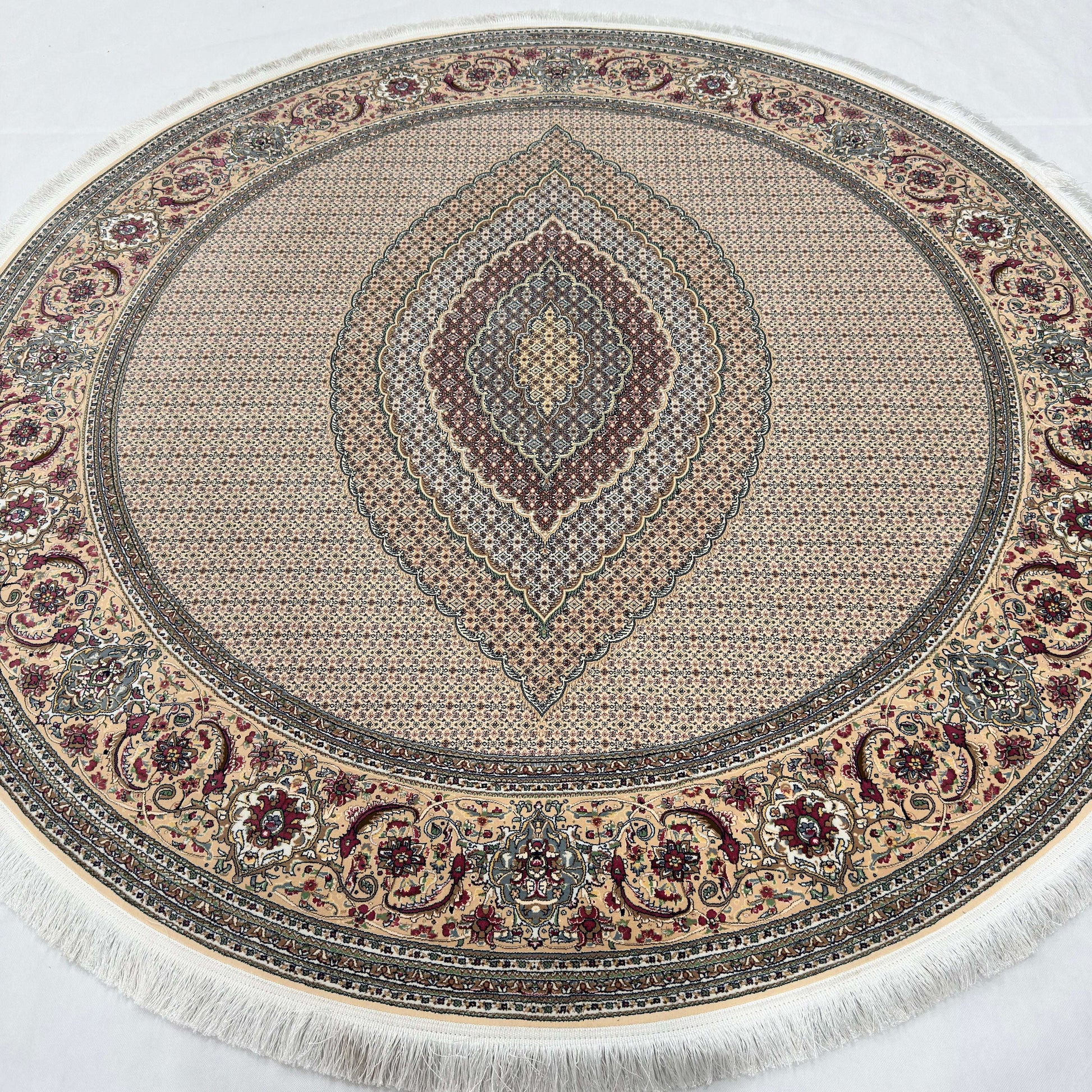 Persian Silk Round Rug 6.5 ft x 6.5 ft | Tabriz Medallion 1600 Reed