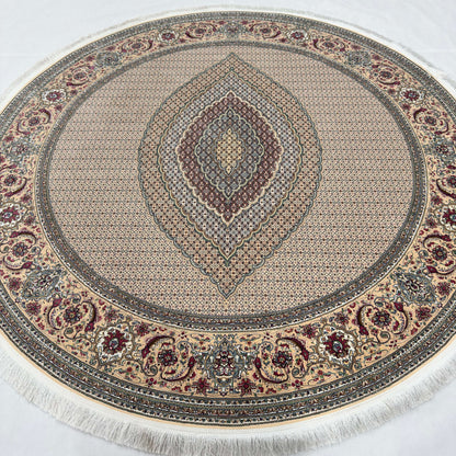 Persian Silk Round Rug 6.5 ft x 6.5 ft | Tabriz Medallion 1600 Reed
