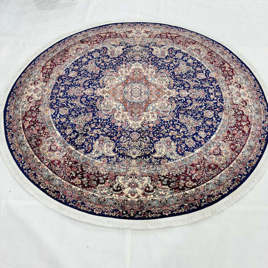Persian Silk Round Rug 6.5 ft x 6.5 ft | Isfahan Medallion 1600 Reed
