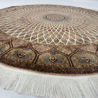 Persian Silk Round Rug | Pure Silk Abresham | 5 ft x 5 ft | 1600 Reeds