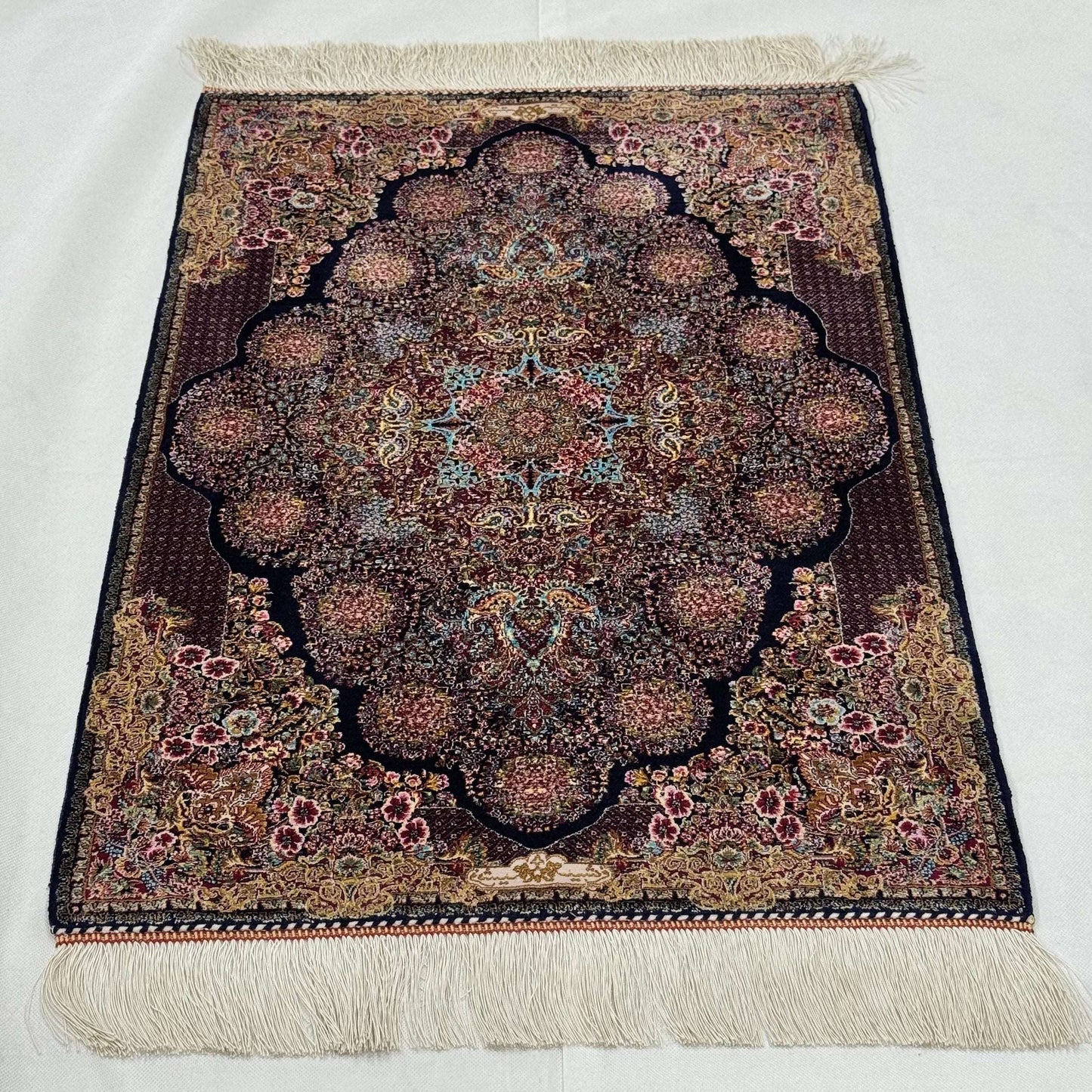Persian Silk Abresham Rug 2 ft x 3 ft | 1600 Reed Machine-Made Iran