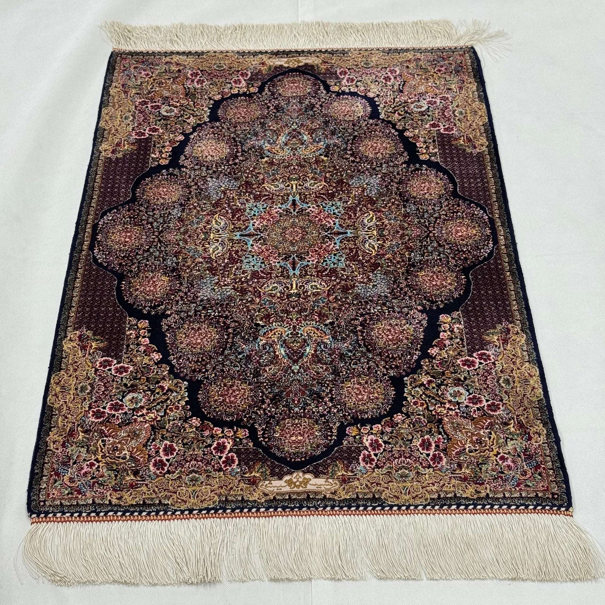 Persian Silk Abresham Rug 2 ft x 3 ft | 1600 Reed Machine-Made Iran