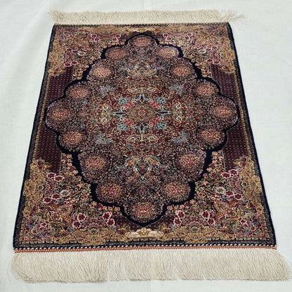 Persian Silk Abresham Rug 2 ft x 3 ft | 1600 Reed Machine-Made Iran