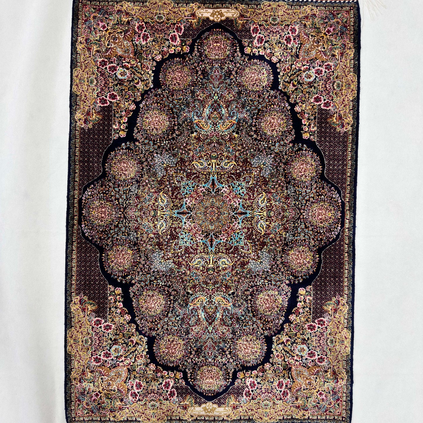 Persian Silk Abresham Rug 2 ft x 3 ft | 1600 Reed Machine-Made Iran